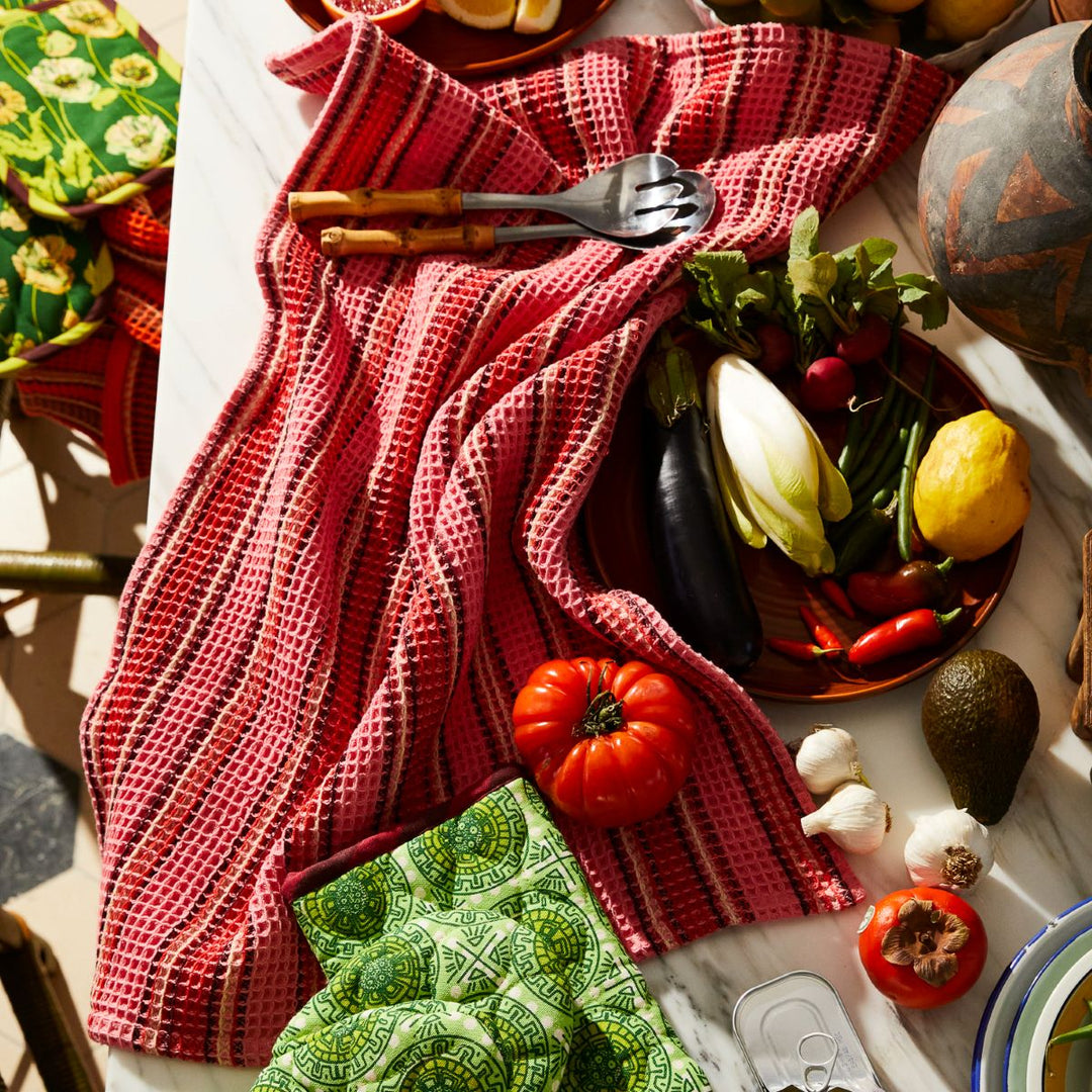Selene Stripe Tea Towel - Hibiscus - Sage x Clare - Ruby's Home Store