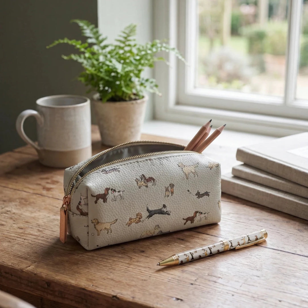 Sophie Allport Doggy Day Care Faux Leather Pencil/Cosmetic Case - Ruby&