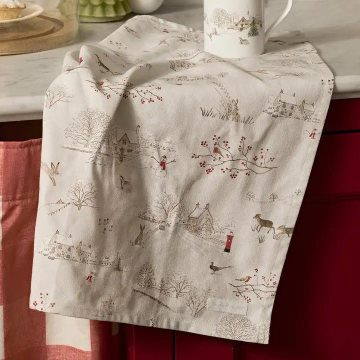 Sophie Allport Snowy Village Tea Towel - Ruby&