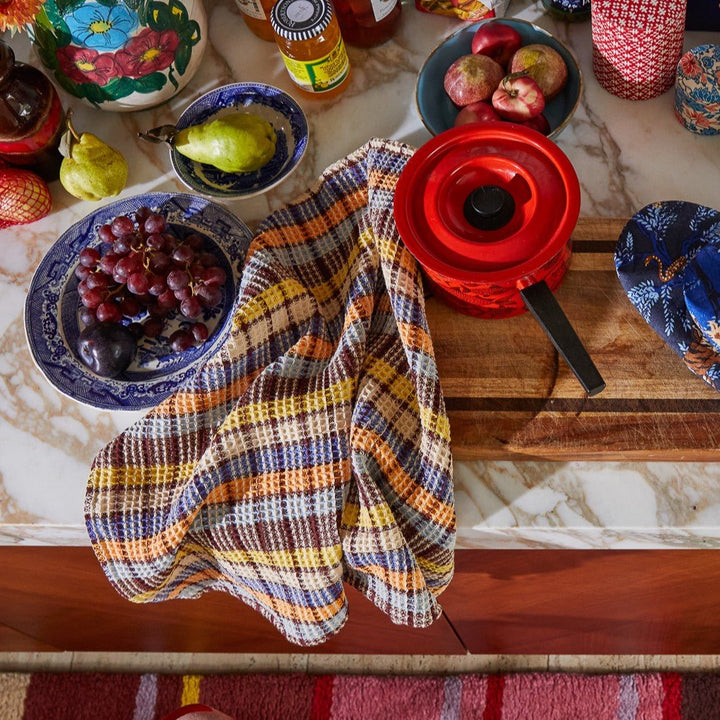 Stela Check Tea Towel - Cornflower - Sage x Clare - Ruby&
