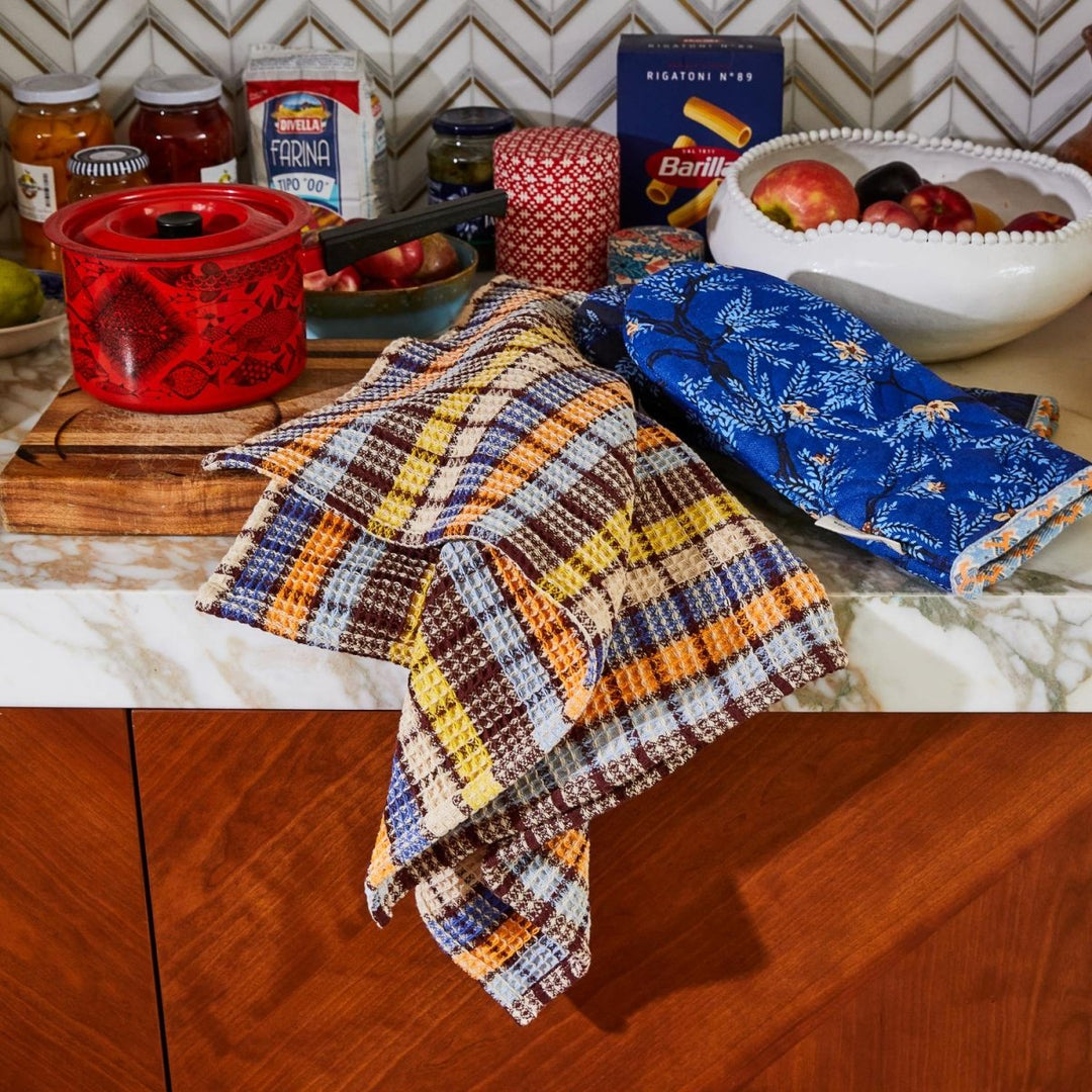 Stela Check Tea Towel - Cornflower - Sage x Clare - Ruby&