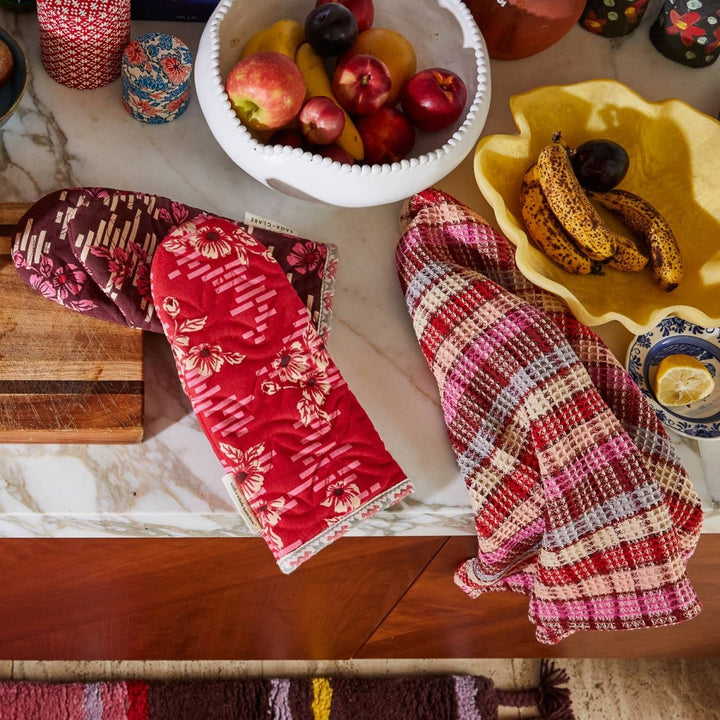 Stela Check Tea Towel - Pansy - Sage x Clare - Ruby&