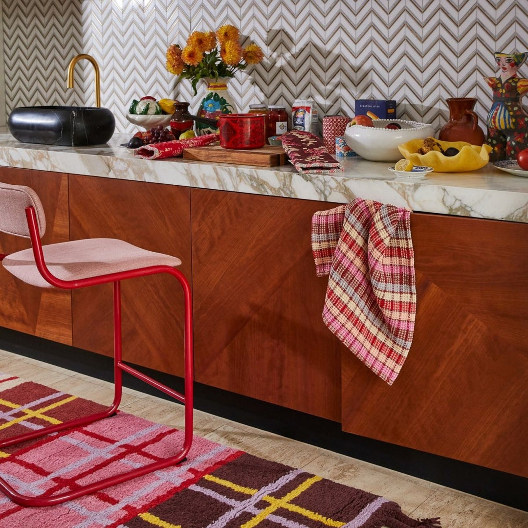 Stela Check Tea Towel - Pansy - Sage x Clare - Ruby&