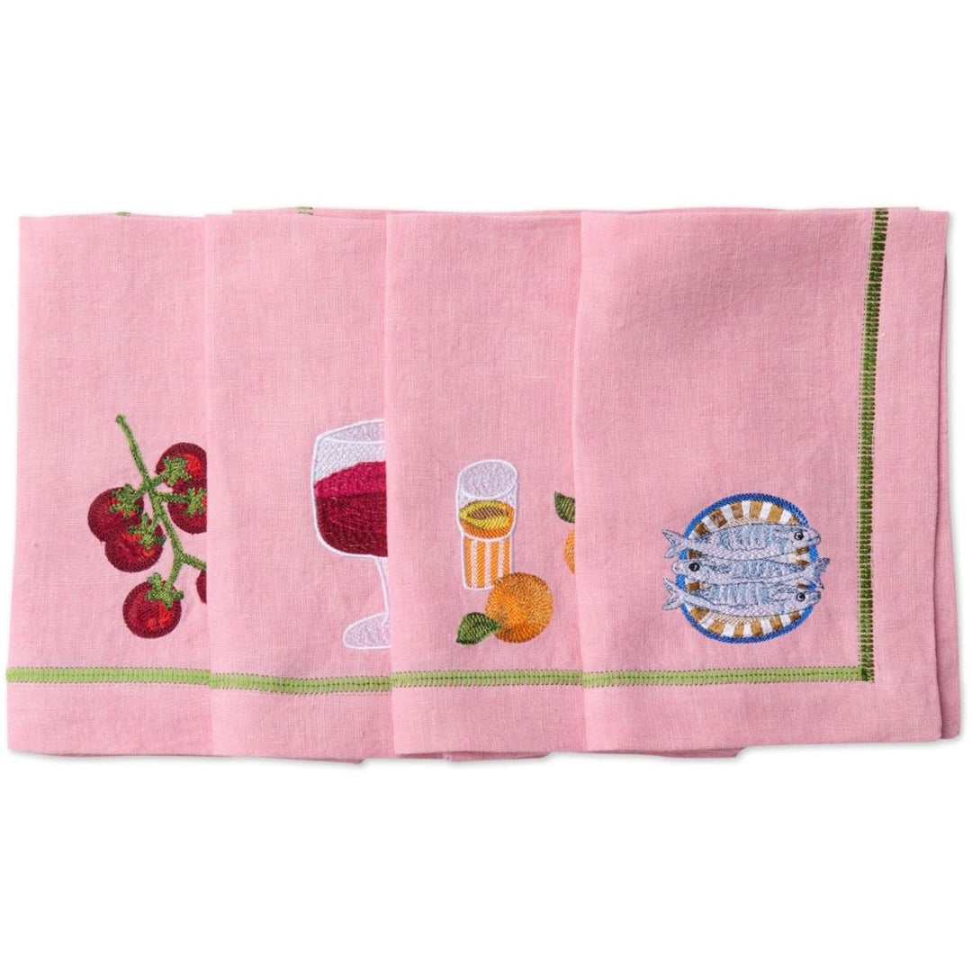 Supper Club Embroidered Linen 4P Napkin Set - Kip & Co - Ruby's Home Store