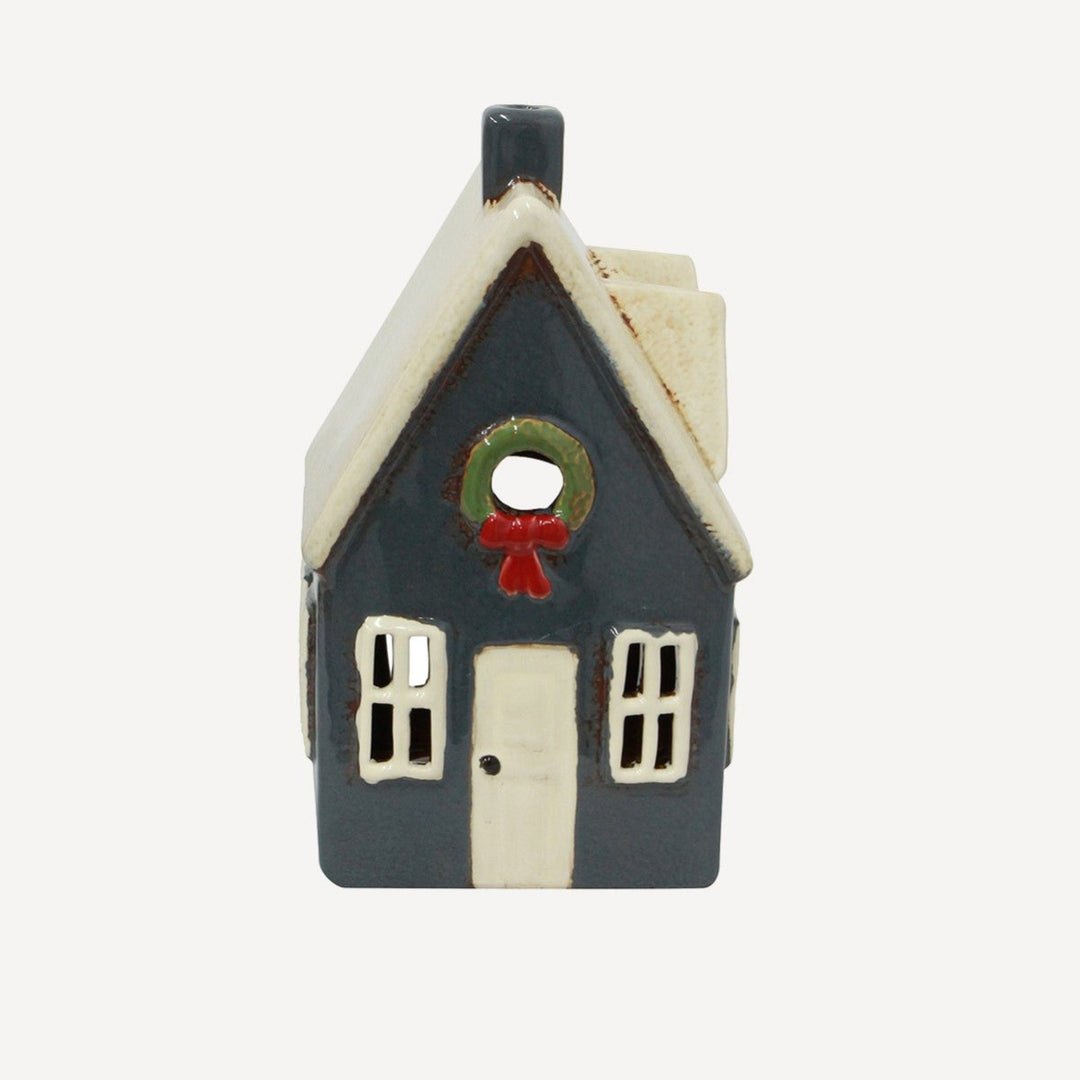 Tea Light Cottage Navy With Wreath - Ruby's Home Store