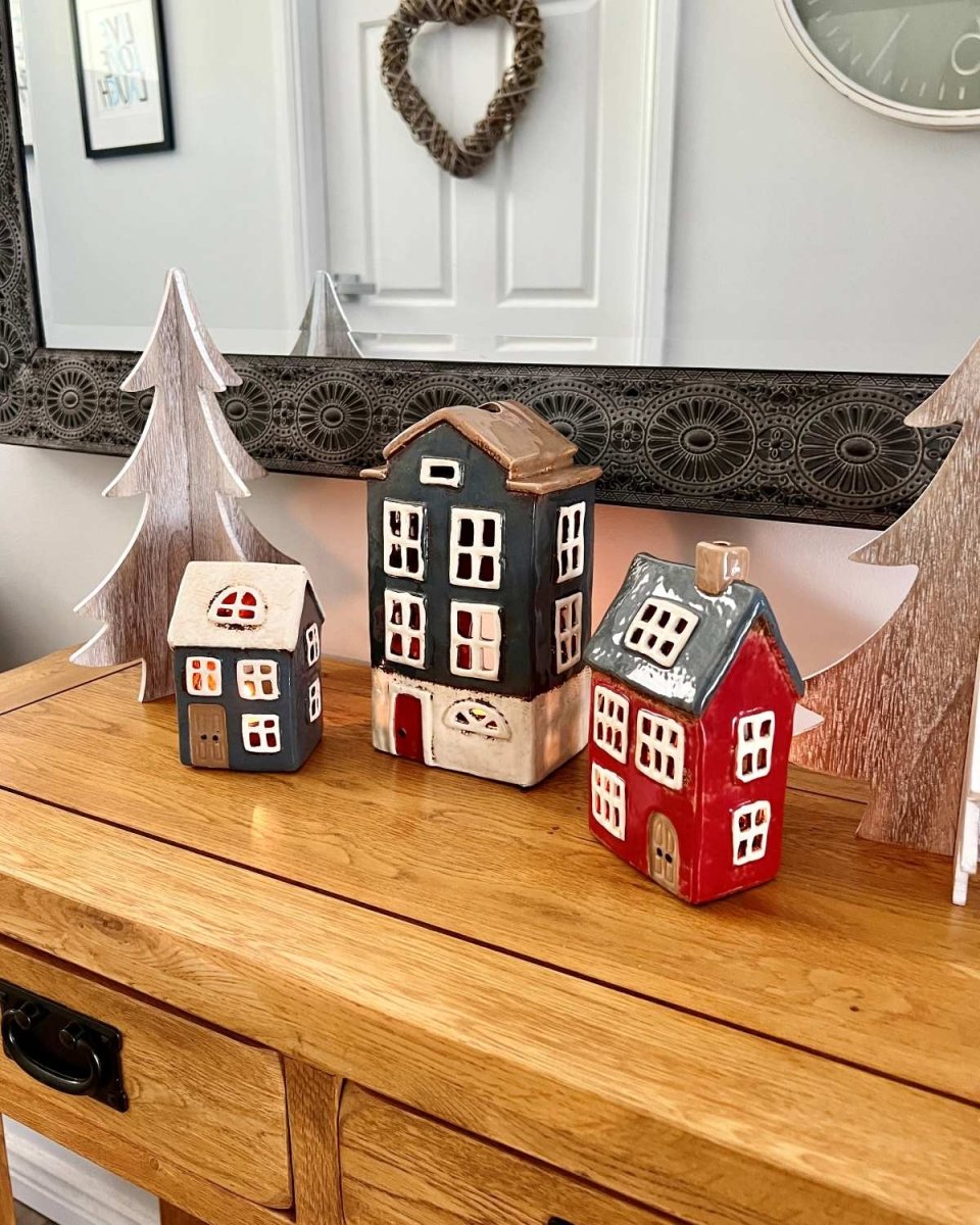 Tea Light House - Red with Navy Roof - Ruby's Home Store