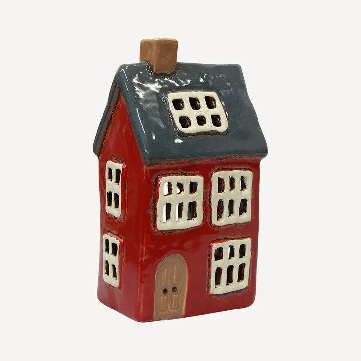 Tea Light House - Red with Navy Roof - Ruby's Home Store