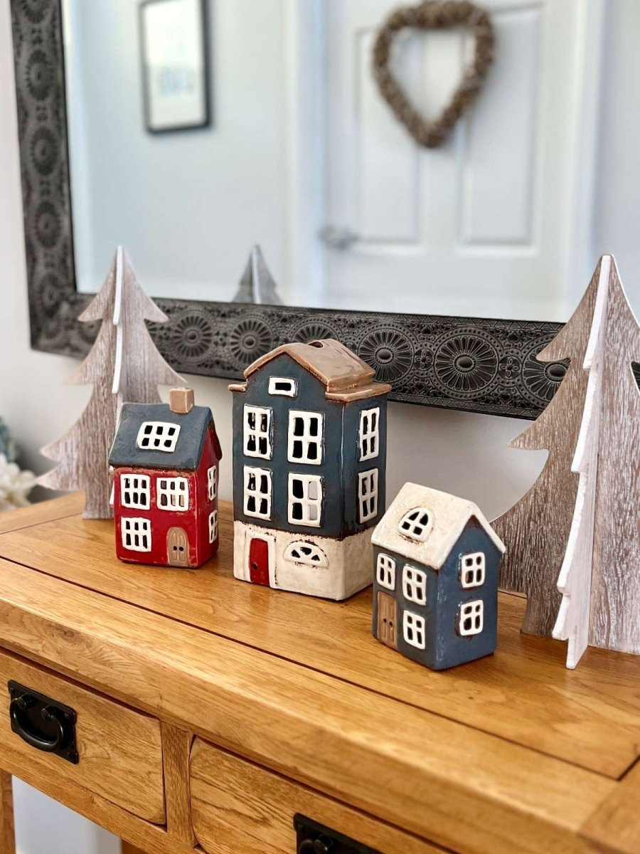 Tea Light House - Red with Navy Roof - Ruby's Home Store