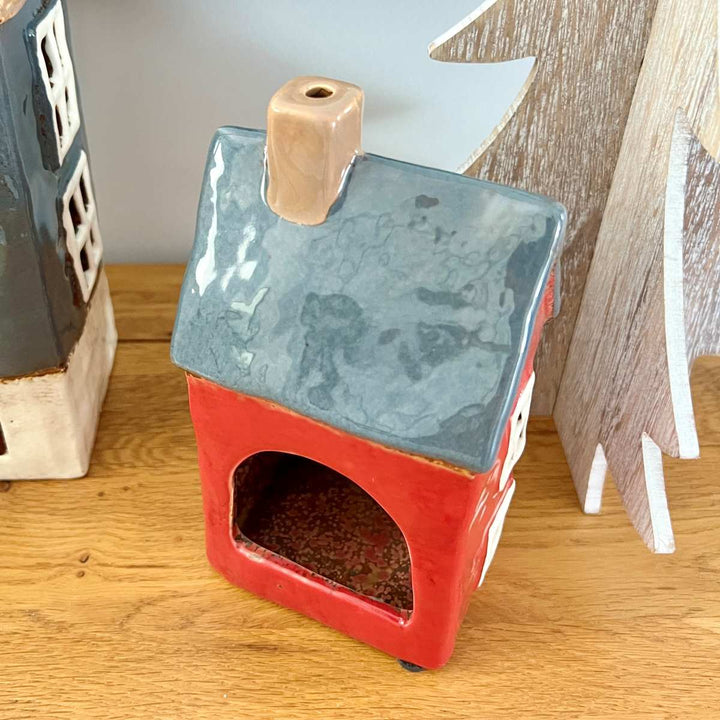 Tea Light House - Red with Navy Roof - Ruby's Home Store