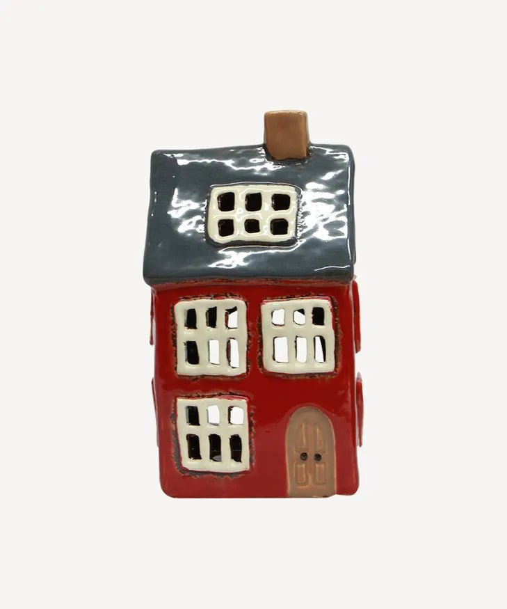 Tea Light House - Red with Navy Roof - Ruby's Home Store