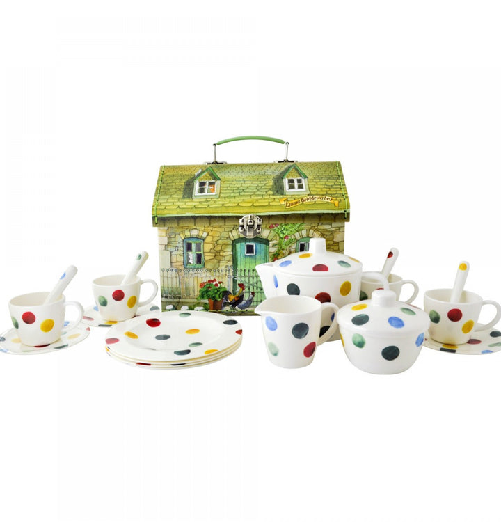emma bridgewater polka dot tea set with house case
