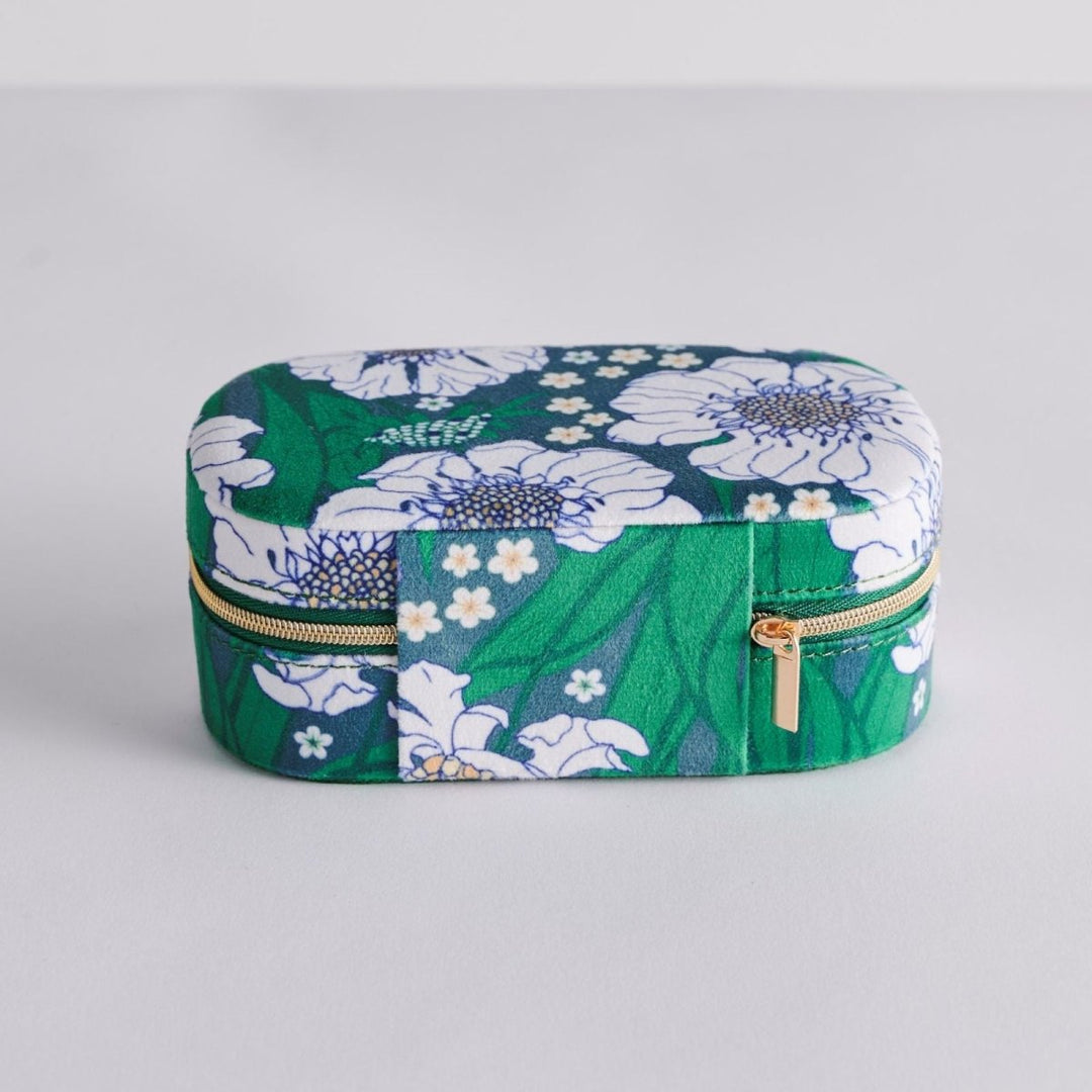 Tumbling Flowers Green Travel Velvet Jewellery Box - Kip & Co - Ruby's Home Store