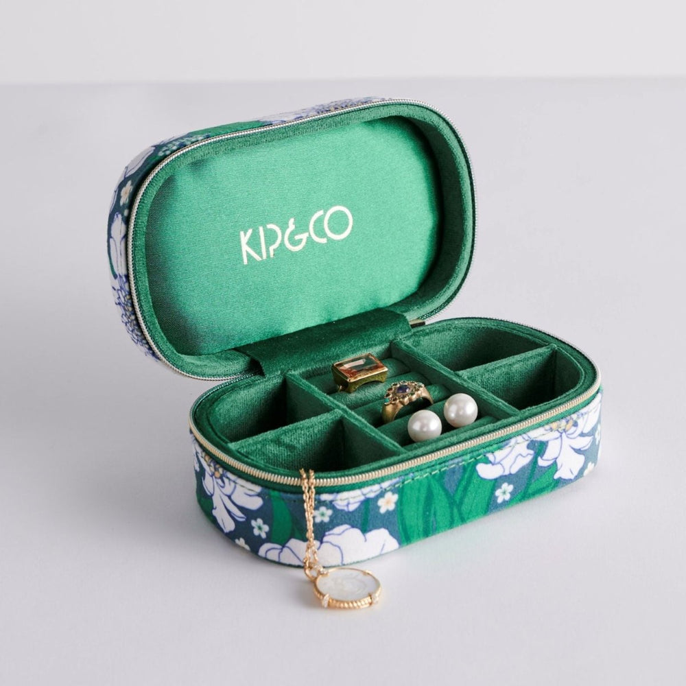 Tumbling Flowers Green Travel Velvet Jewellery Box - Kip & Co - Ruby's Home Store