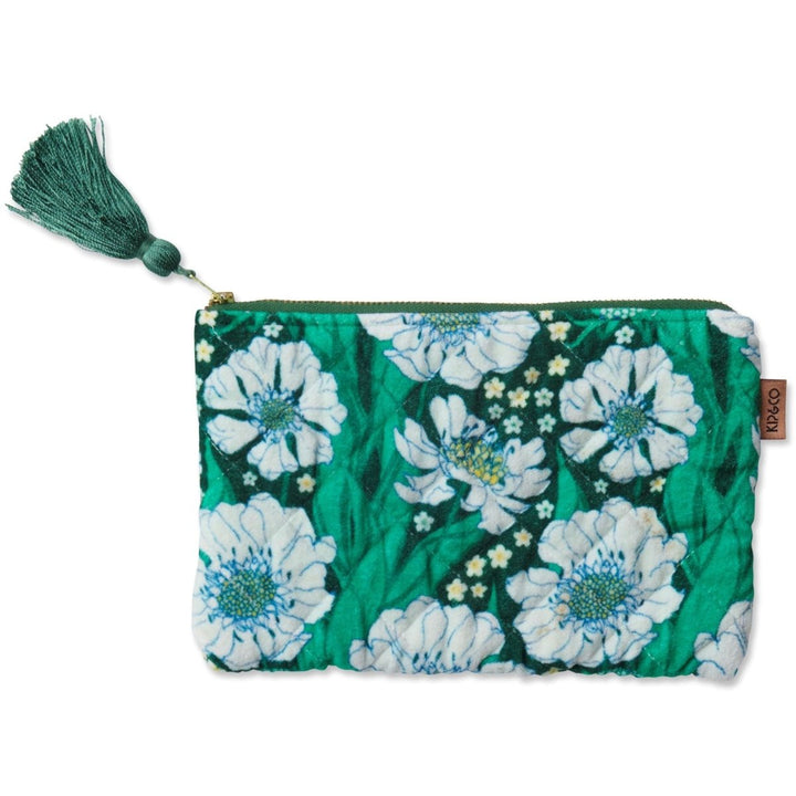 Tumbling Flowers Green Velvet Cosmetic Purse - Kip & Co - Ruby's Home Store