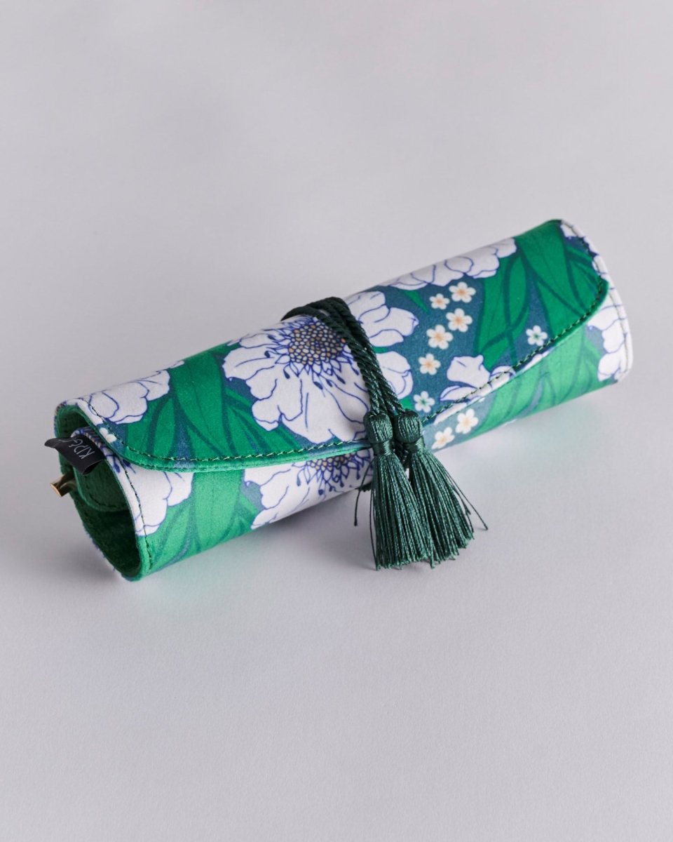 Tumbling Flowers Green Velvet Jewellery Roll - Kip & Co - Ruby's Home Store