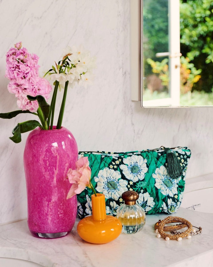 Tumbling Flowers Green Velvet Toiletry Bag - Kip & Co - Ruby's Home Store