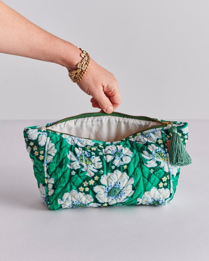 Tumbling Flowers Green Velvet Toiletry Bag - Kip & Co - Ruby's Home Store