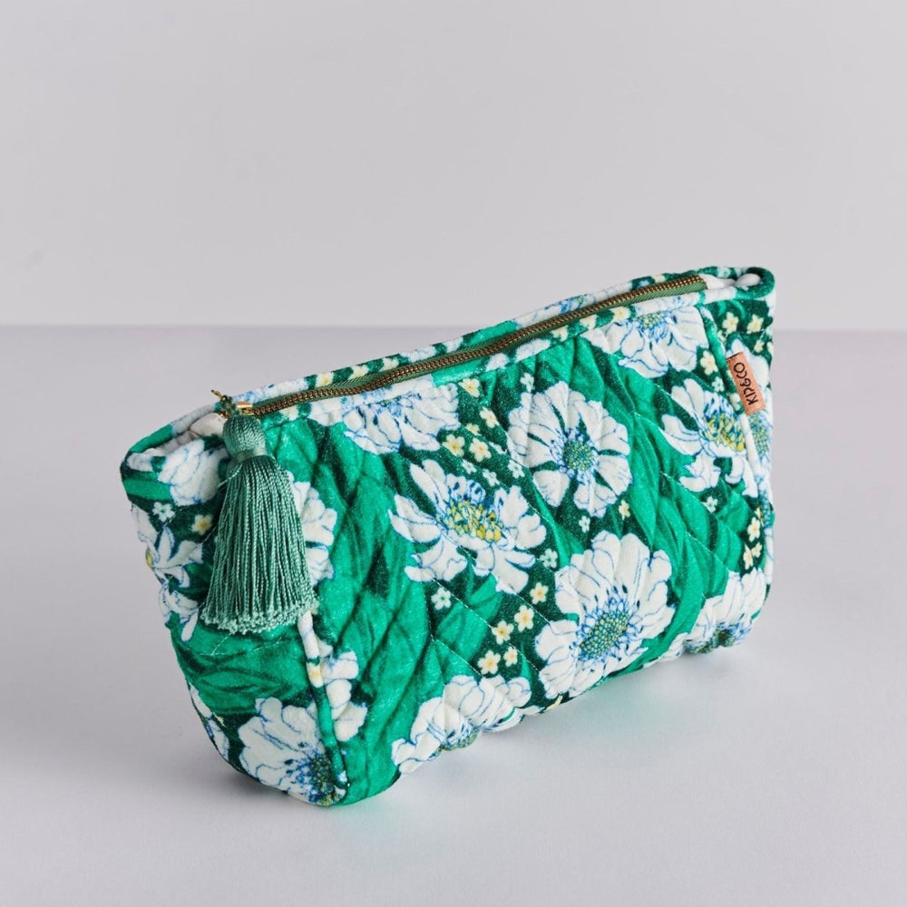 Tumbling Flowers Green Velvet Toiletry Bag - Kip & Co - Ruby's Home Store