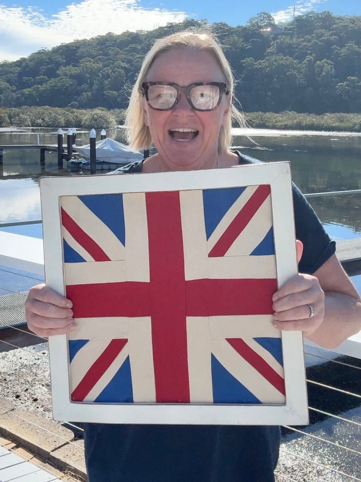 Union Jack Flag Vintage Look Quilt Framed - Ruby&