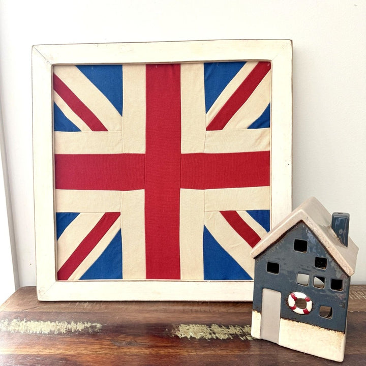 Union Jack Flag Vintage Look Quilt Framed - Ruby&