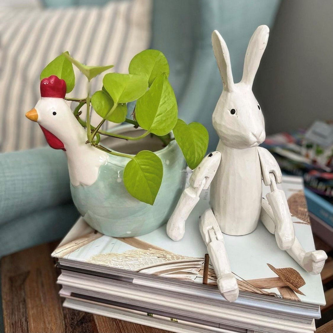 White Wooden Rabbit Puppet - Ruby&