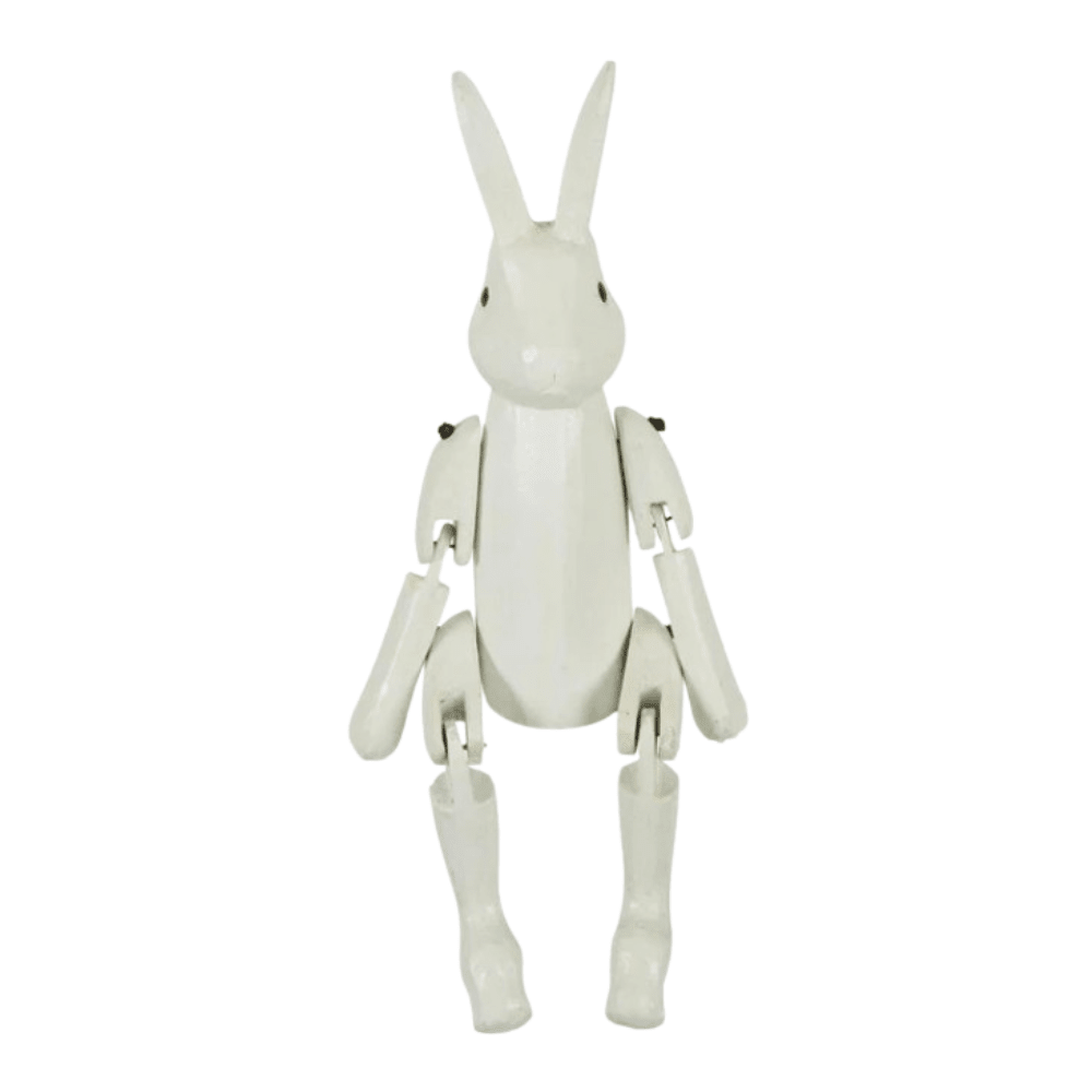White Wooden Rabbit Puppet - Ruby&