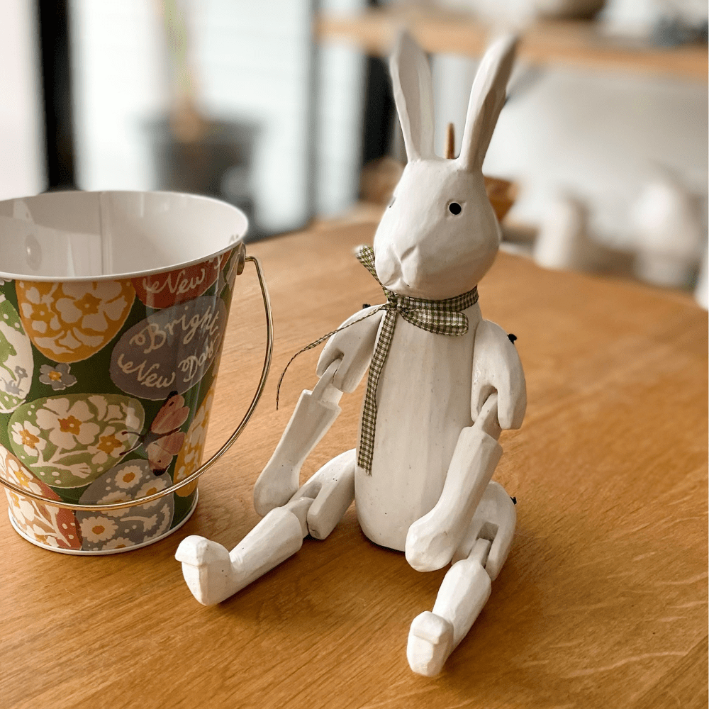 White Wooden Rabbit Puppet - Ruby&