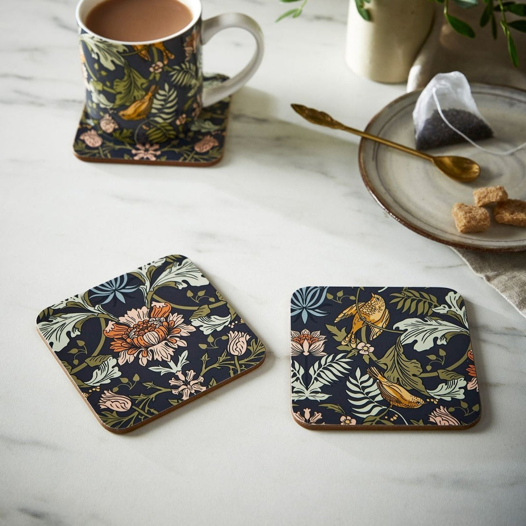 William Morris Finch and Flower Coasters - Set of 4 - Ruby's Home Store