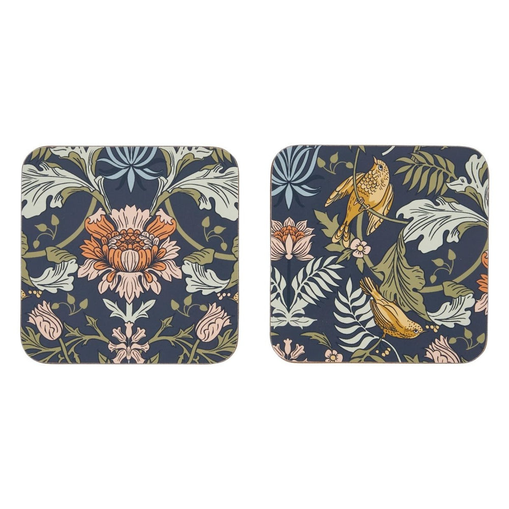 William Morris Finch and Flower Coasters - Set of 4 - Ruby's Home Store