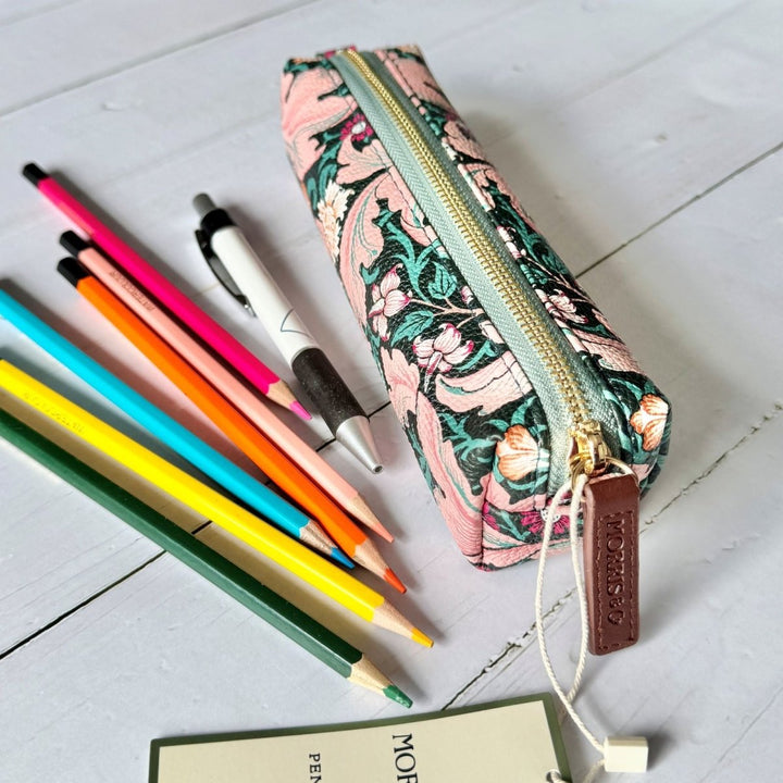 William Morris Slim Faux Leather Pencil Case - Ruby&