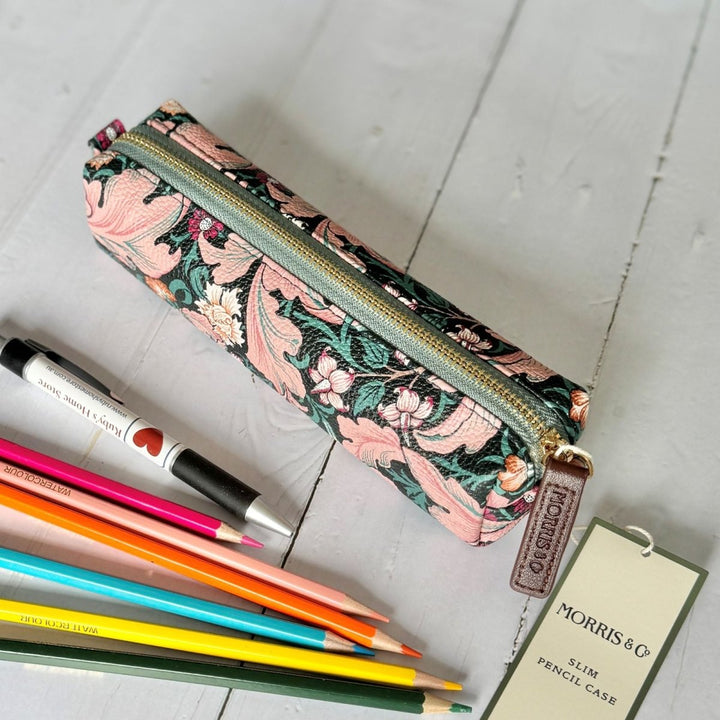 William Morris Slim Faux Leather Pencil Case - Ruby&