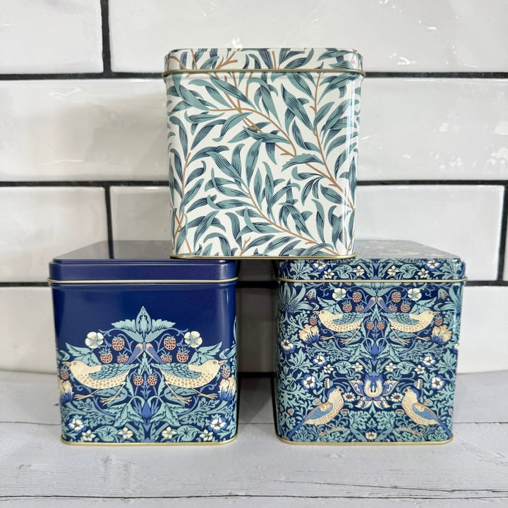 William Morris Strawberry Thief Square Canister Pack of 3 Tins - Ruby&