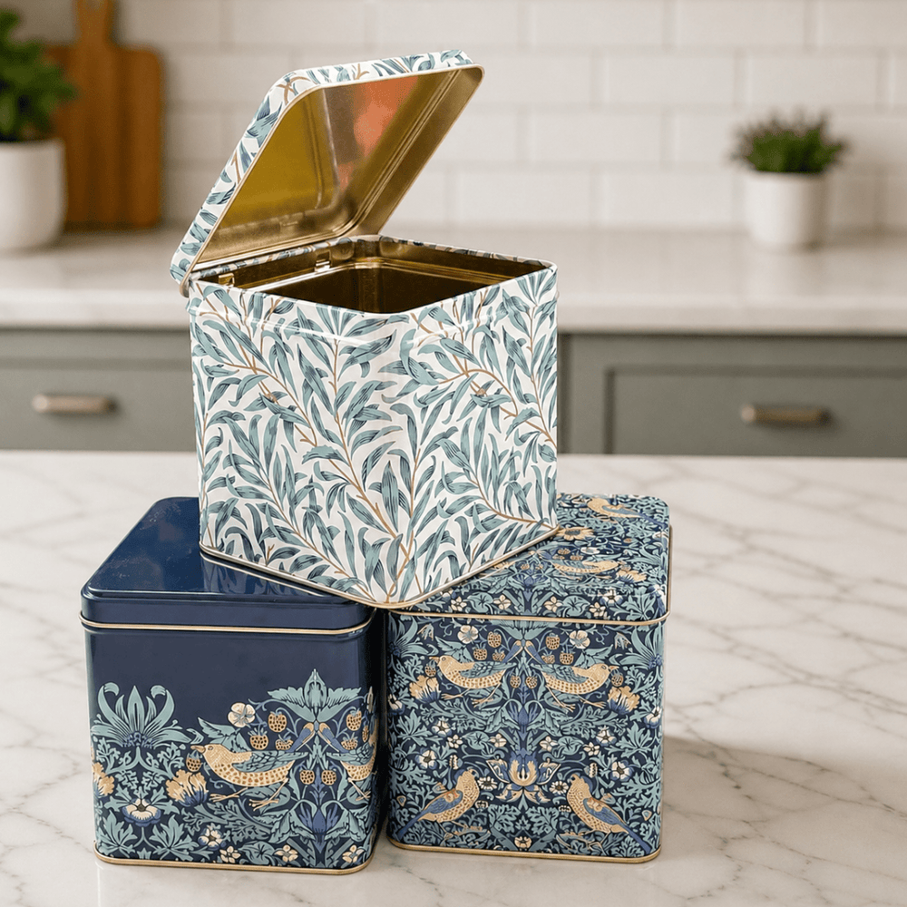 William Morris Strawberry Thief Square Canister Pack of 3 Tins - Ruby's Home Store