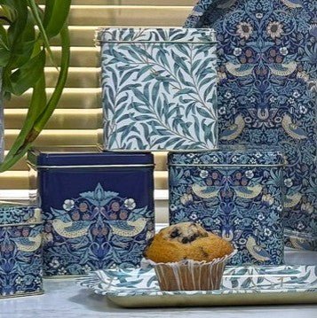 William Morris Strawberry Thief Square Canister Pack of 3 Tins - Ruby&