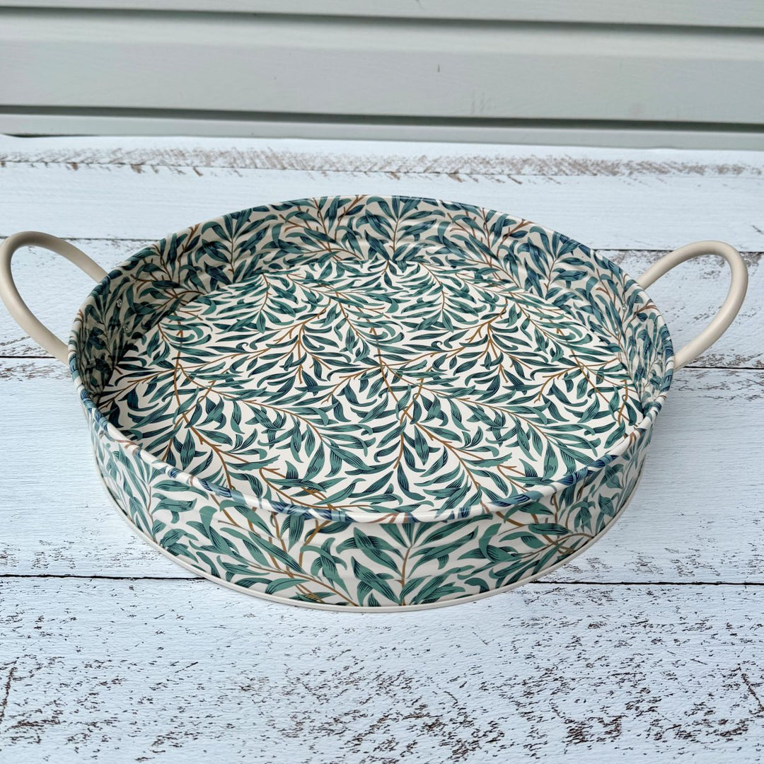 William Morris Willow Bough Large Round Tin Tray with Handles - Ruby's Home Store