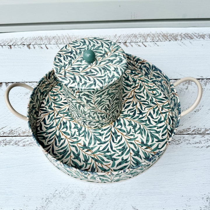 William Morris Willow Bough Large Round Tin Tray with Handles - Ruby's Home Store