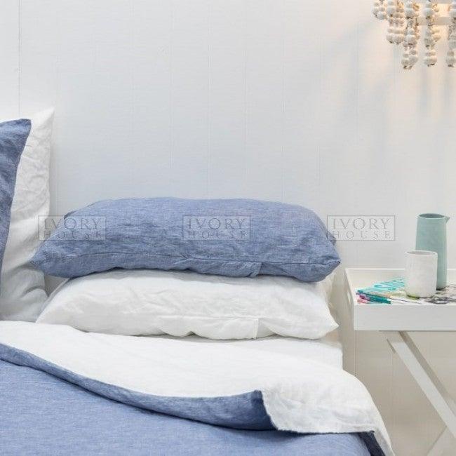 Chambray and White Linen Doona Cover - Rubys Home Store 