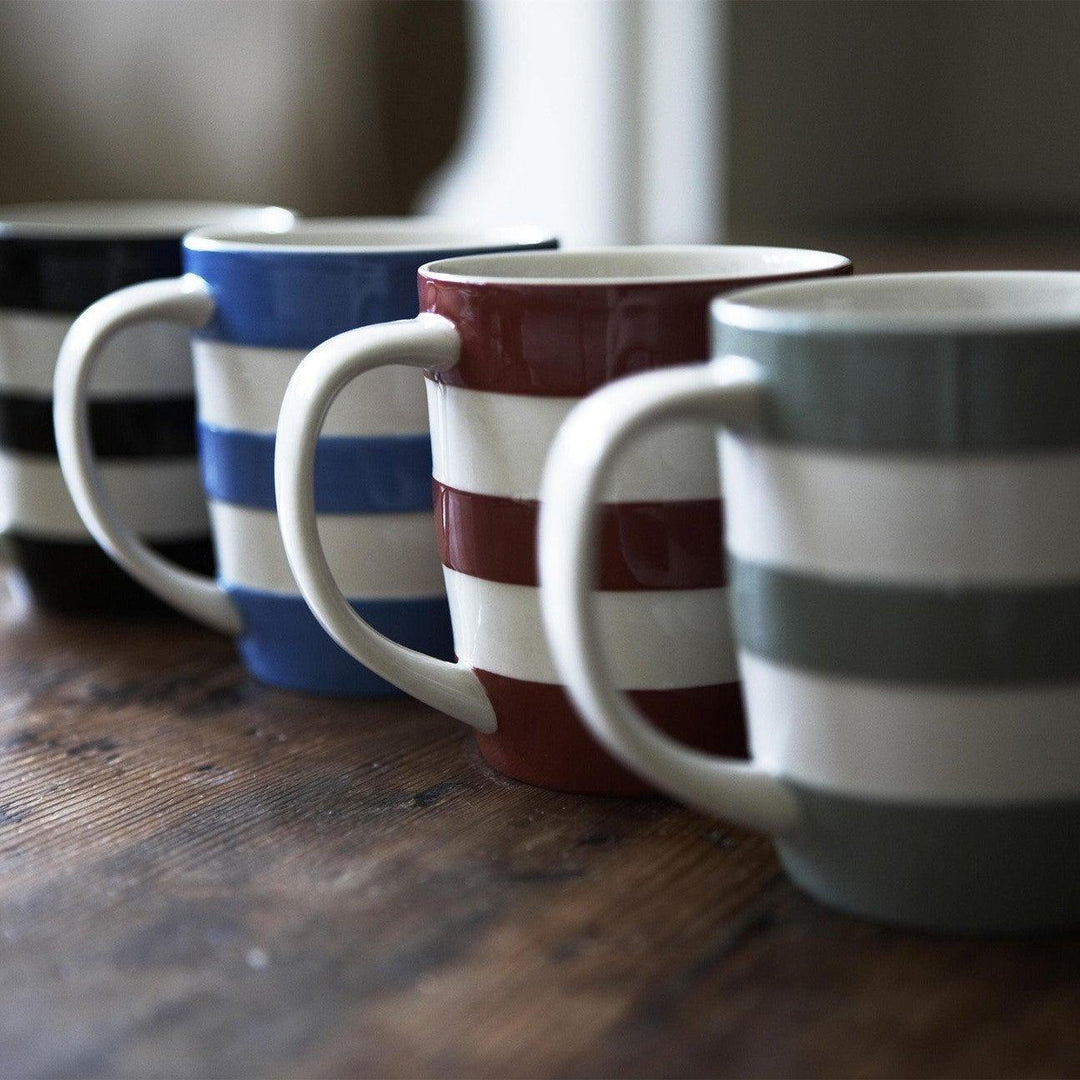Cornishware Mug Coloured 12oz side view red, blue, grey and black- Rubys Home Store 