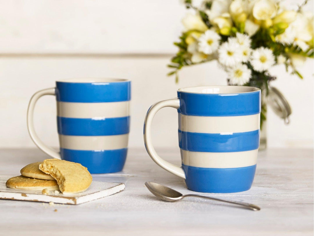 Cornishware Mugs blue 12oz, lifestyle shot - Rubys Home Store 